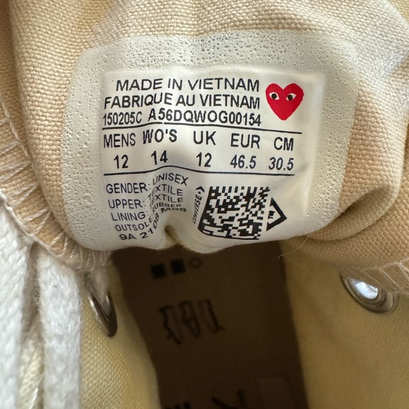 Converse x Comme des Garçons PLAY Chuck 70 High-Top Sneakers, Men’s Size 12 - Picture 12 of 13